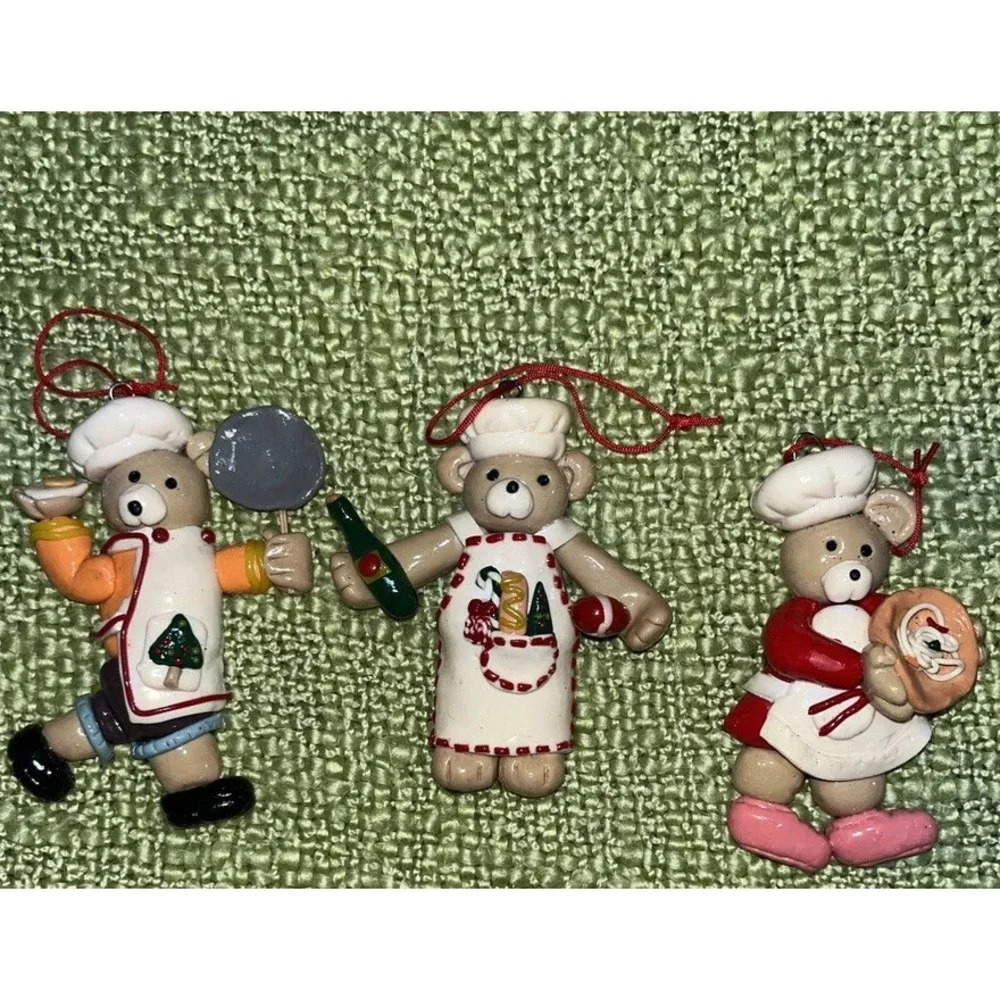 Salt dough like christmas ornament Teddy bear bakers , set of 3 , 3.5 inch  CUTE